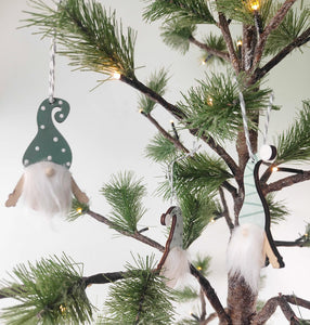 Tomte Wooden Santa Hanging Decoration Green Assorted