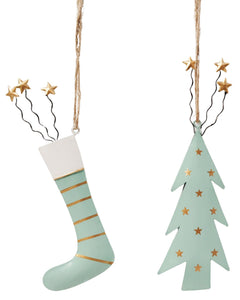 Metal Tree Or Metal Stocking Hanging Decoration in Sage