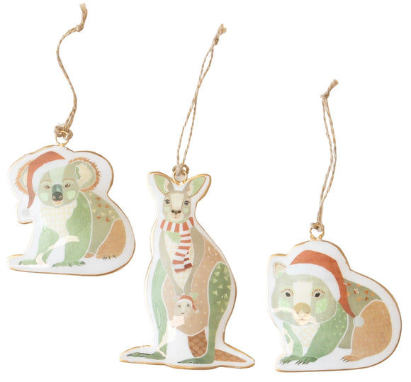 Frankie B Christmas Australian Animals Hanging Decorations Green