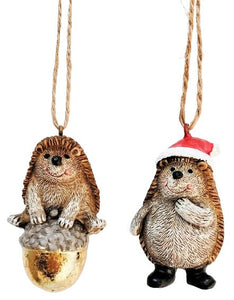 Hedgehogs on Acorn and in a Hat Hanging Decorations