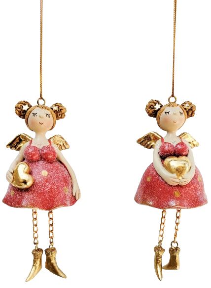 Curvy Angels Holding Heart Hanging Decorations