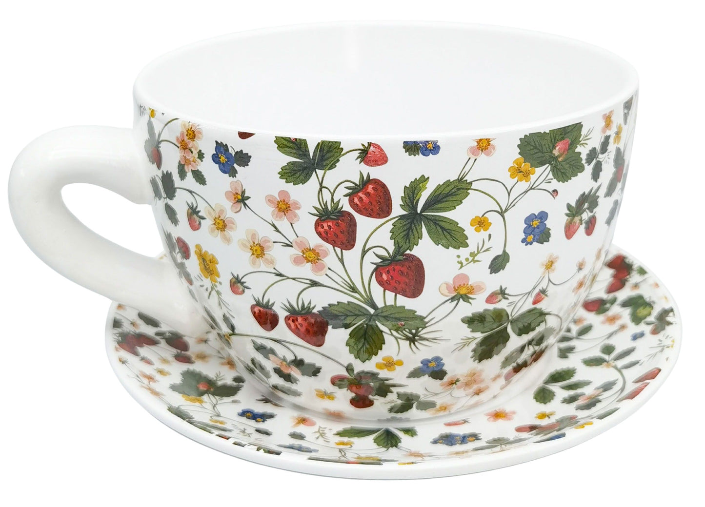 Strawberry Fields Tea Cup Planter Red and Green