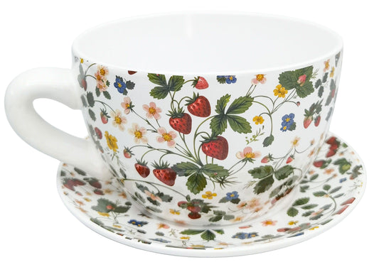 Strawberry Fields Tea Cup Planter Red and Green