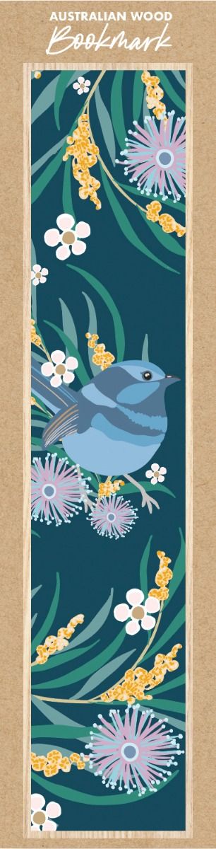 Christie Williams Wooden Bookmark Blue Wren