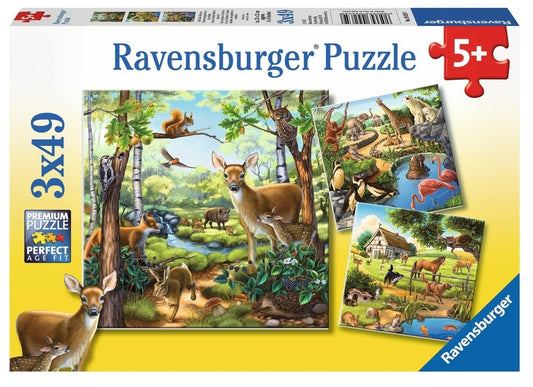 Ravensburger 3x49pc Jigsaw Puzzle Forest Zoo & Pets
