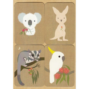 Gillian Mary Magnet Greeting Card Australiana Set of 4 Kangaroo & Joey and Friends