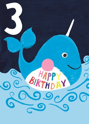 Hoopla Greeting Card Happy Birthday Age 3 Blue Whale