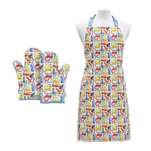 Ashdene Quirky Cats Apron & 2pk Oven Mitt Gift Set