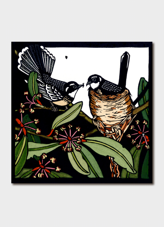 Kit Hiller Greeting Card Grey Fantails
