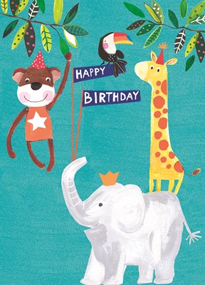 Hoopla Greeting Card Happy Birthday Monkey & Elephant