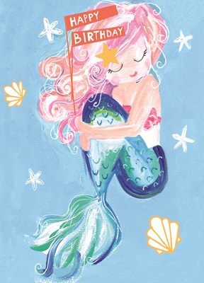 Hoopla Greeting Card Happy Birthday Mermaid & Starfish
