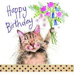 Alex Clark Greeting Card Cat & Bouquet Happy Birthday