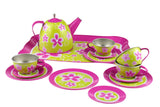 Tin Tea Set with Lime Daisy Flower Design