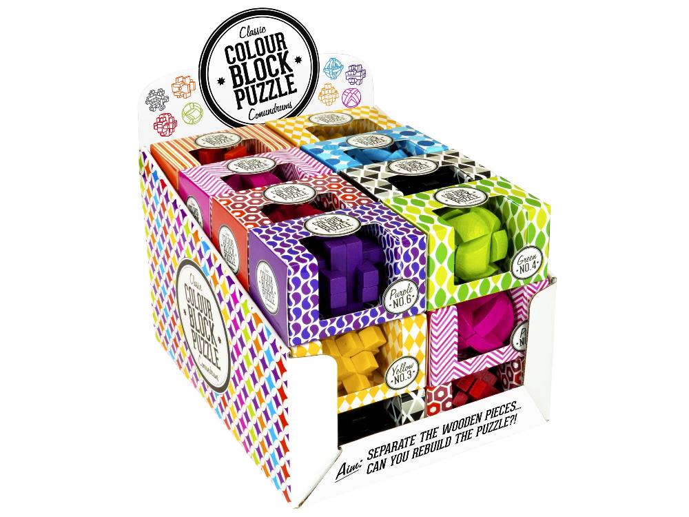 Wooden Brain Teaser Colour Block Puzzles Assorted