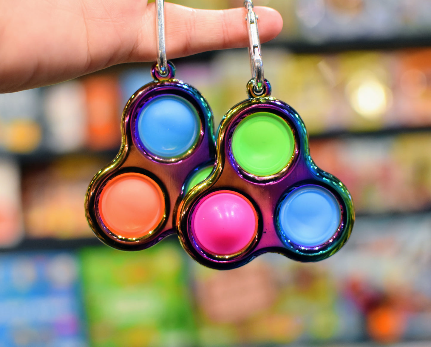3 Colour Popper Fidget Keyring with Chrome Finish
