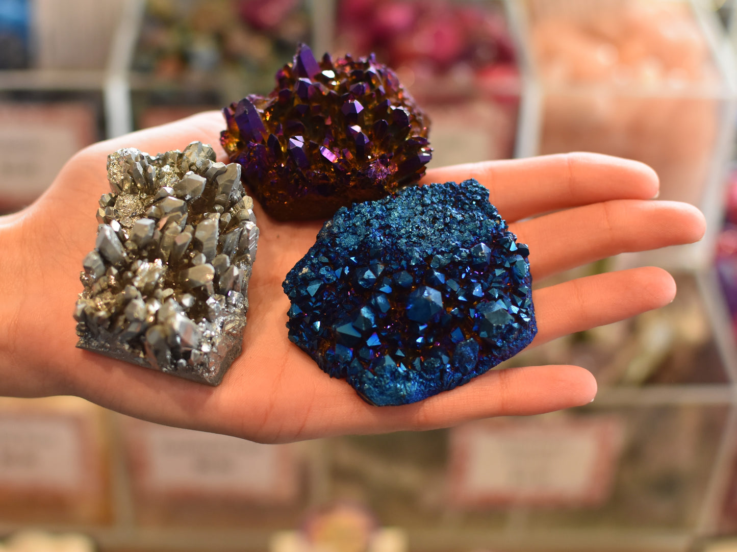 British Fossils Aura Quartz Crystal Cluster in Box