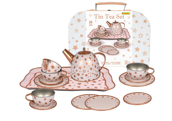 Tin Tea Set with Gold Star Design in Case