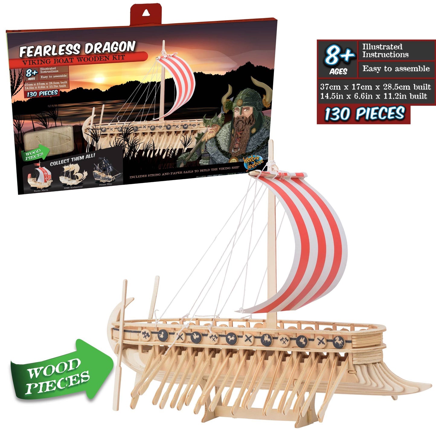 Heebie Jeebies Fearless Dragon Viking Wooden Boat Construction Kit
