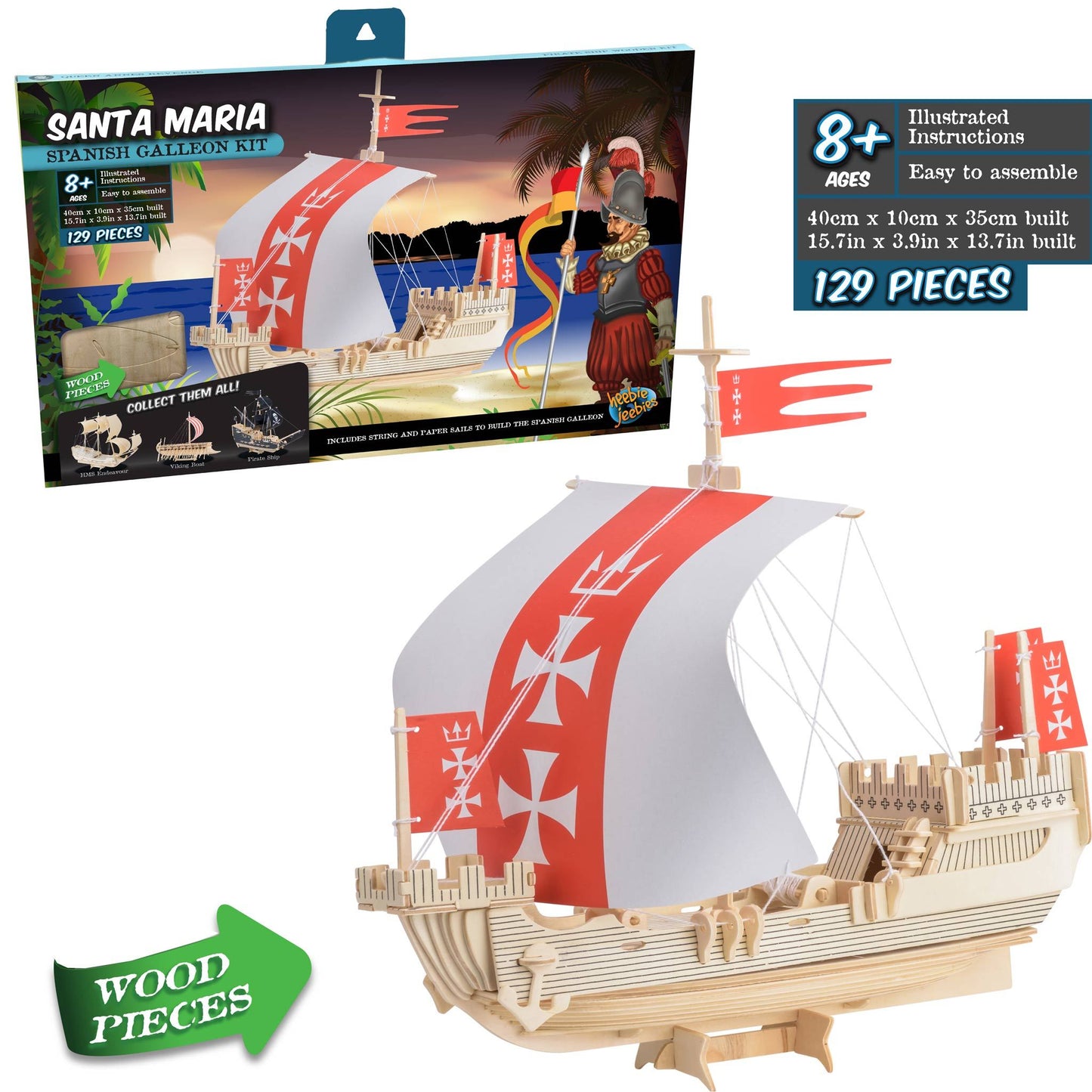 Heebie Jeebies Santa Maria Spanish Galleon Wooden Boat Construction Kit