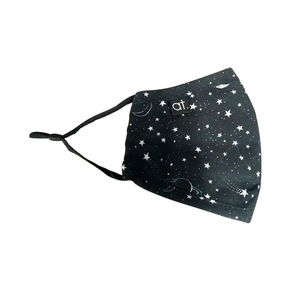 Face Mask Kids/Small 3 Ply Washable Space Stars Black