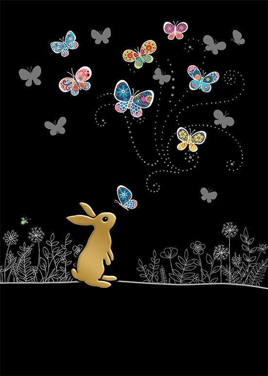 Bug Art Greeting Card Rabbit Butterflies