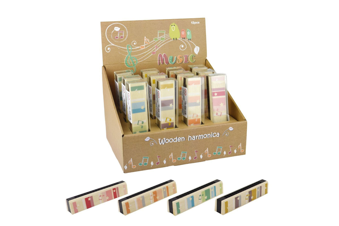 Calm & Breezy Wooden Mixed Patterns Harmonica Musical Notes