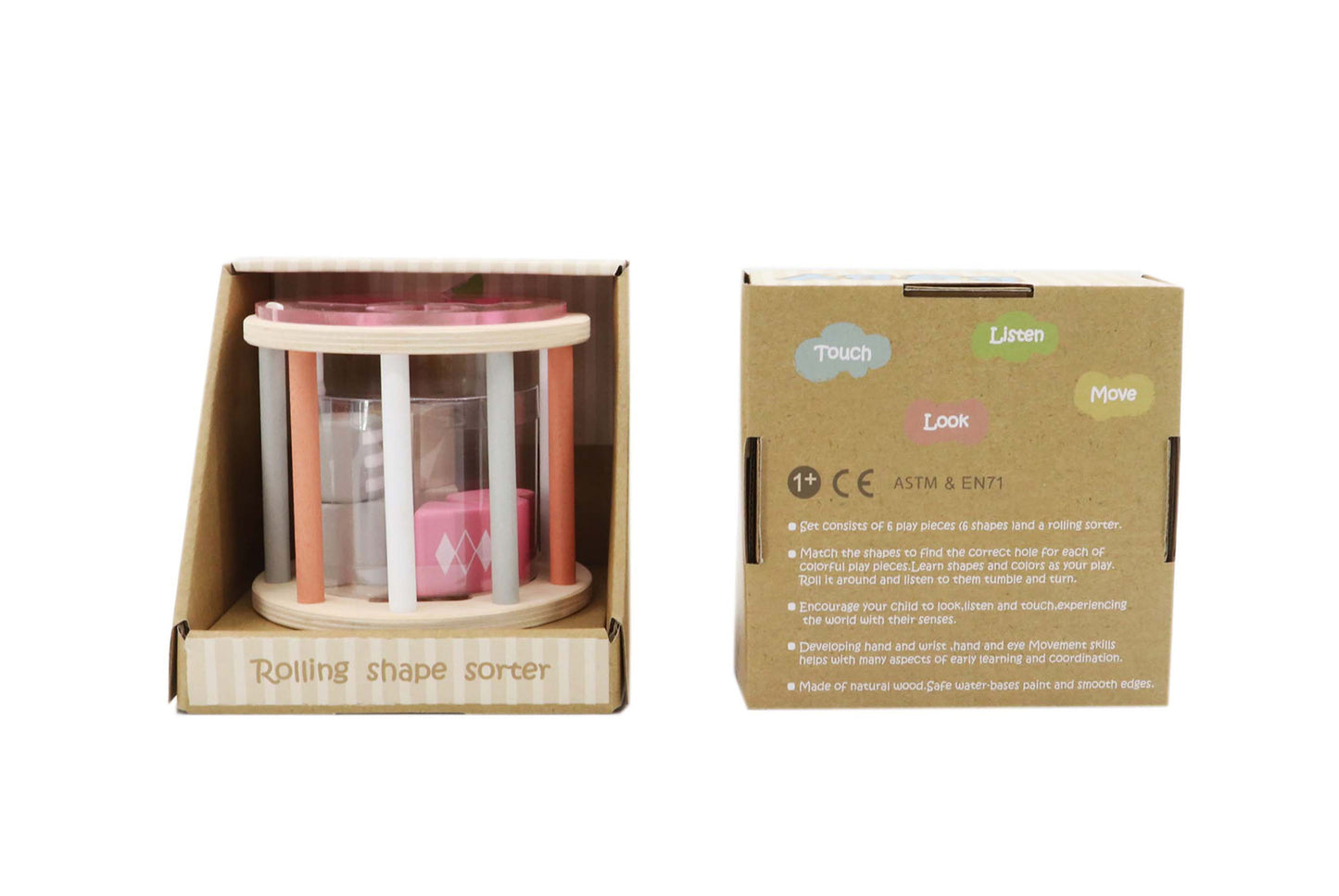 Calm and Breezy Rolling Wooden Shape Sorter Pink