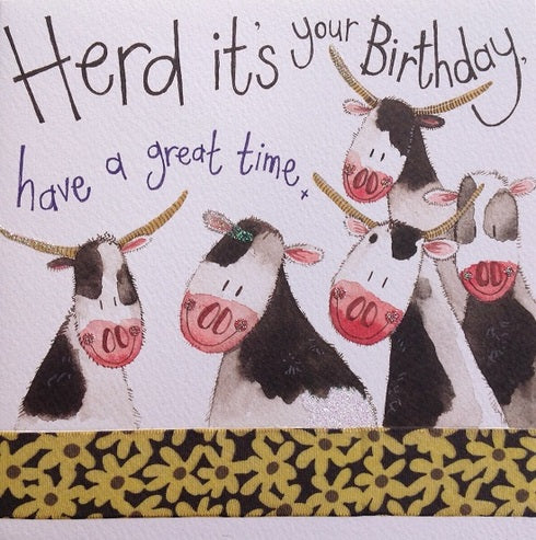 Greeting Card Dairy Cow Herd Happy Birthday Alex Clark