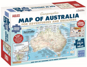 Blue Opal 1000pc Jigsaw Puzzle Geographic Map Of Australia For Adventurers And Dreamers