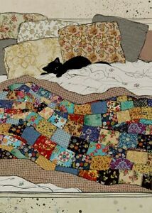 Bug Art Greeting Card Bed Kitty