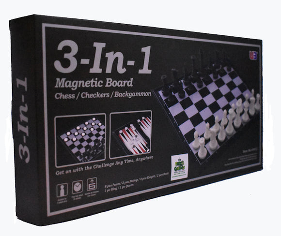 Chess Checkers and Backgammon 3 In 1 Magnetic Travel Large Board Game