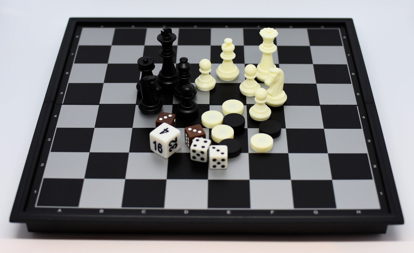 3-In-1 Combo Set with Chess Checkers and Backgammon on a Small Magnetic Travel Board