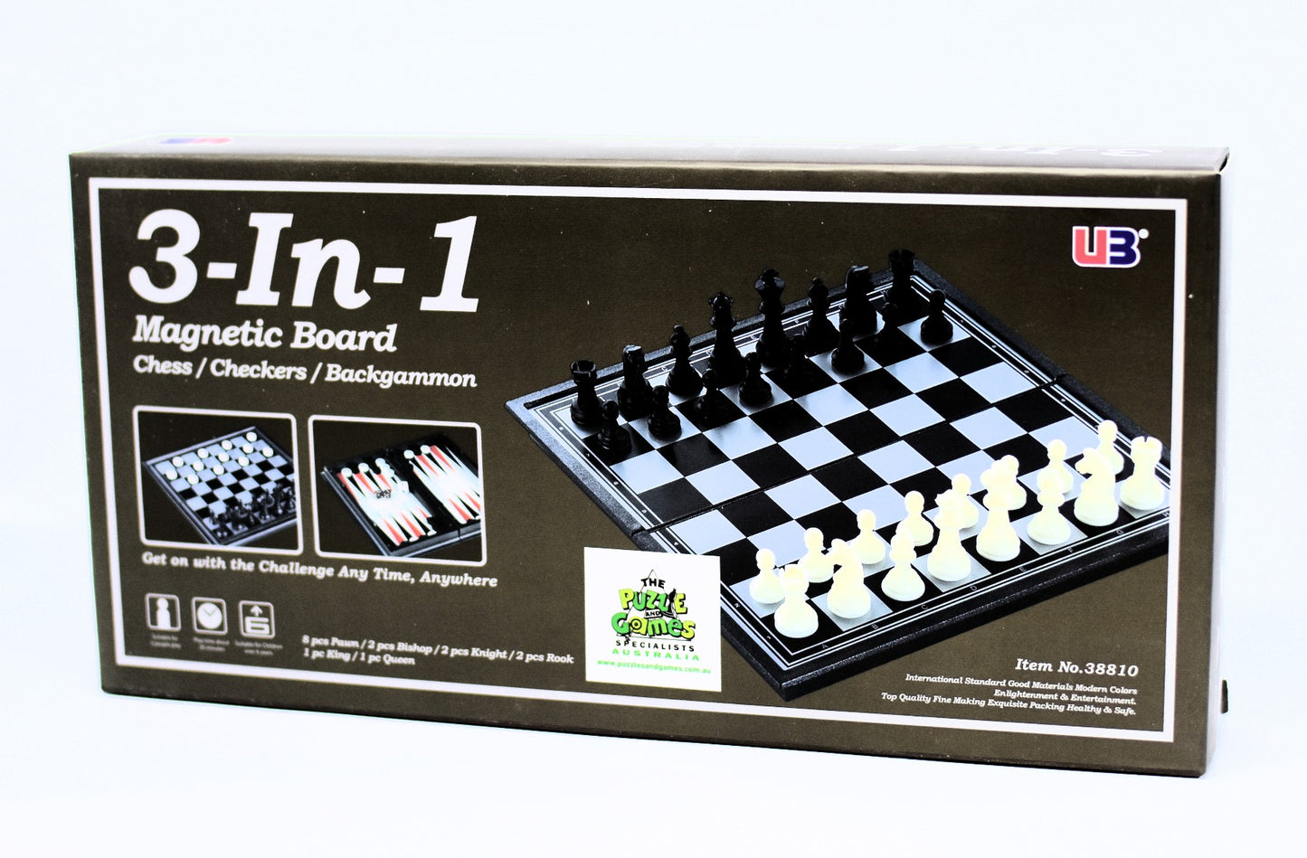 3-In-1 Combo Set with Chess Checkers and Backgammon on a Small Magnetic Travel Board