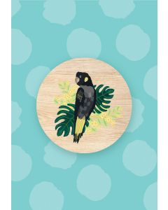Christie Williams Wooden Magnet Greeting Card Yellow Tailed Black Cockatoos