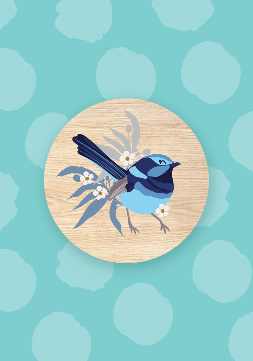 Christie Williams Wooden Magnet Greeting Card Superb Fairy Wren