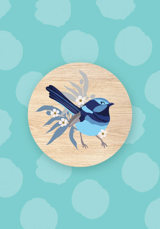 Christie Williams Wooden Magnet Greeting Card Superb Fairy Wren
