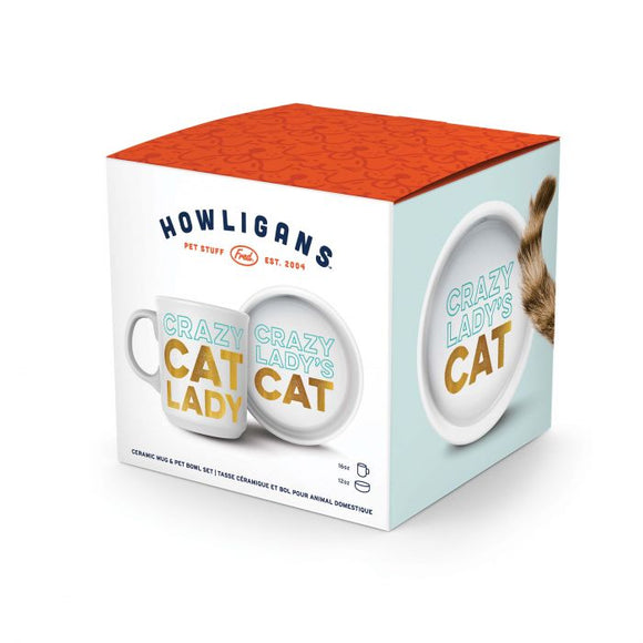 Howligans Crazy Cat Lady Mug & Cat Bowl Set two piece