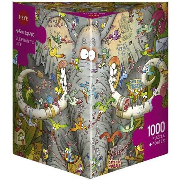 Heye Triangular 1000pc Jigsaw Puzzle Marino Degano Elephants Life