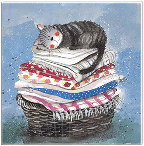 Greeting Card Cat Laundry Basket Alex Clark