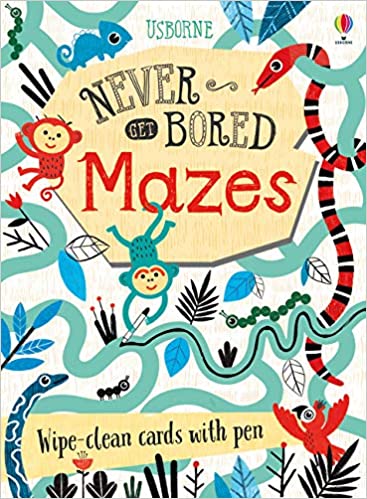 Never Get Bored Mazes Wipe Clean Activity Cards with Pen Usborne Card Game