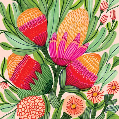 Kirsten Katz Greeting Card Proteas & Gum Blossoms