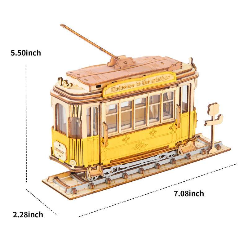 3D Laser Cut Wooden Tram Car Construction Kit