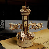 3D Mechanical Gears Music Box Airplane Control Tower Wooden Construction Kit