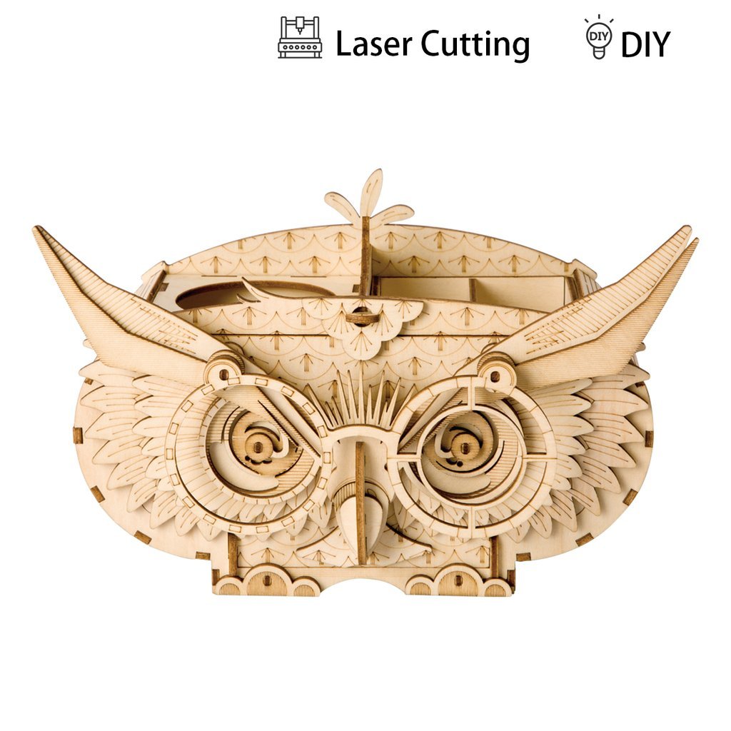 3D Laser Cut Wooden Owl Storage Box Construction Kit