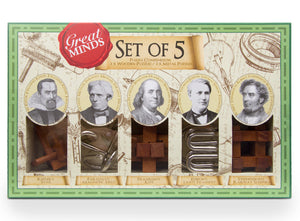Great Minds Set of 5 Metal & Wood Puzzles Brainteaser Game