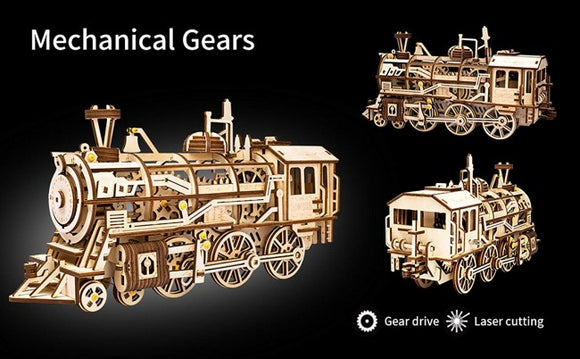 3D Mechanical Gears Locomotive Train Wooden Construction Kit