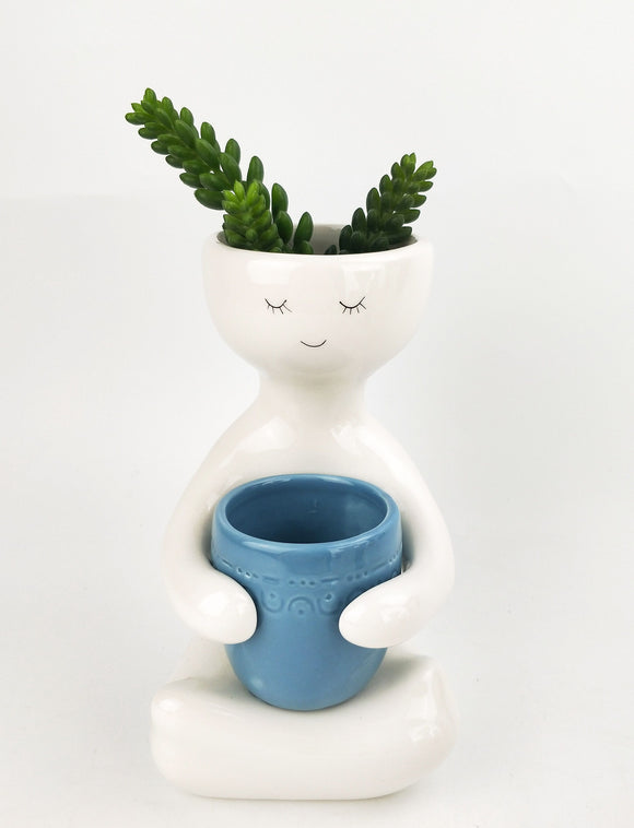 Planter Pot Person Holding Pot Dusty Blue Medium 20cm High