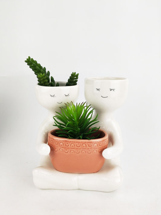 Planter Friends Holding a Pot Rose & White Large 21cm