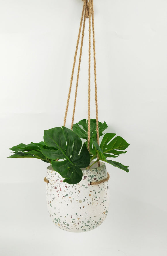 Planter Pot Hanging Terrazzo Green & Mustard Speck 16cm