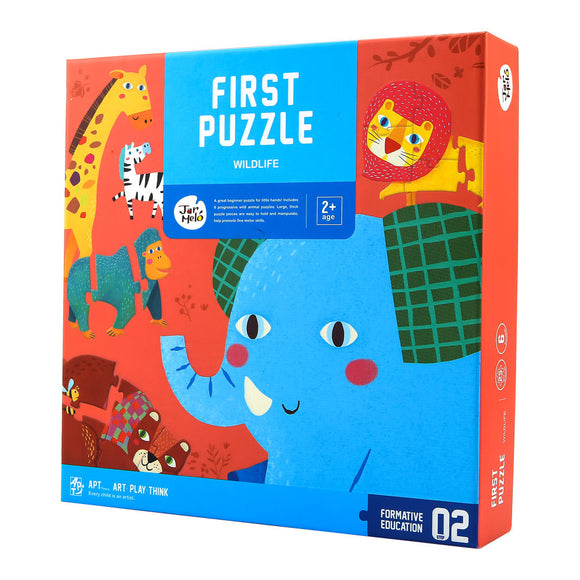 Jar Melo First Puzzle with 3pc, 4pc, 5pc and 6pc Wildlife Jigsaw Puzzles